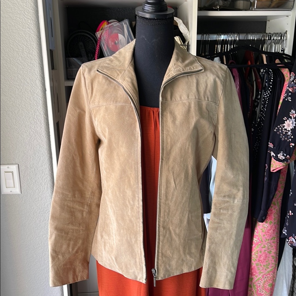 Cream Suede Blazer Suit Jacket in Soft Textured leather